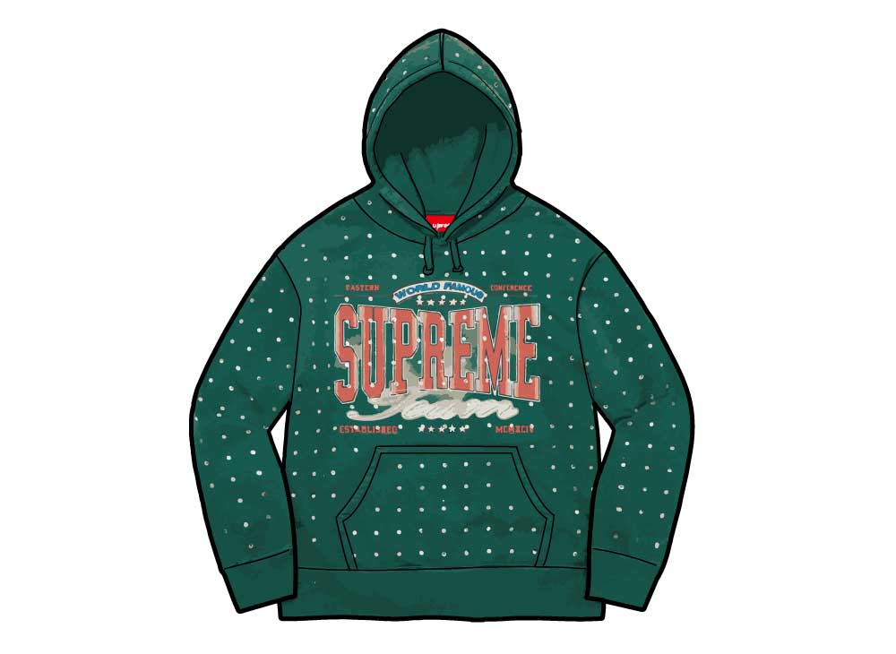 シュプリームラインストーンスウェット グリーン Supreme Rhinestone Hooded Sweatshirt DarkGreen SUP-FW21-190-Green