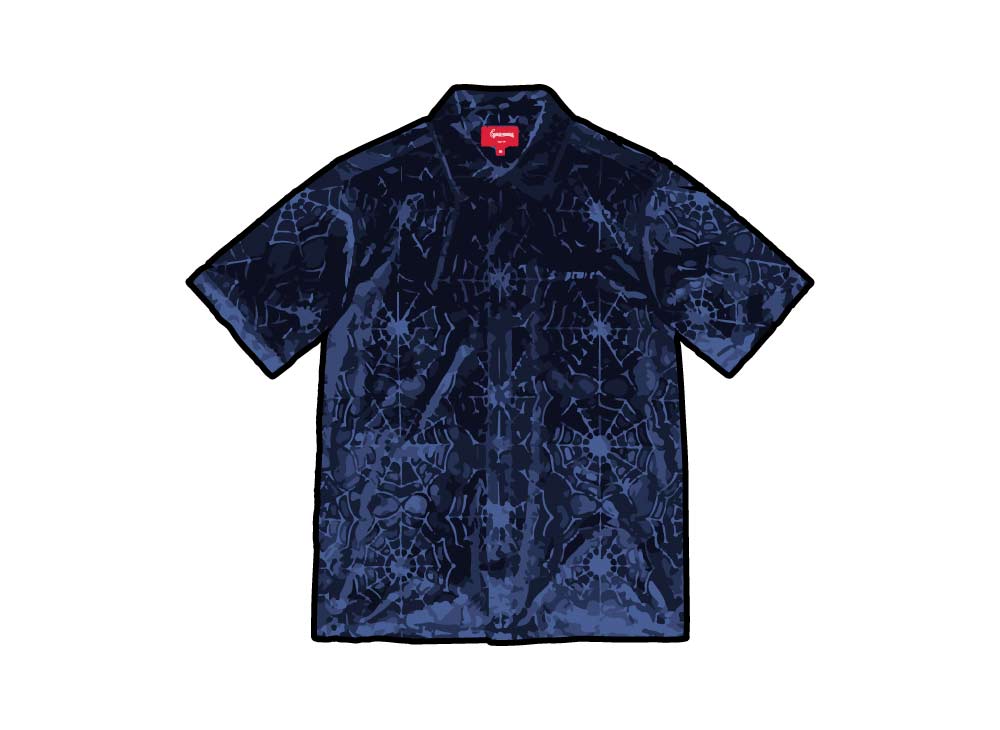 シュプリーム スパイダー  シャツ ネイビー Supreme Spider Web Velvet S/S Shirt Navy SUP-FW21-345-Navy